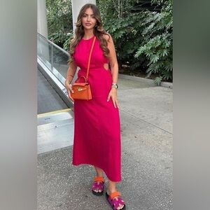 NWOT Zara CUT OUT MIDI DRESS FUCHSIA